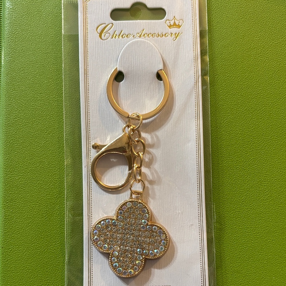 Crystal & Gold Clover Keychain/Bag Charm